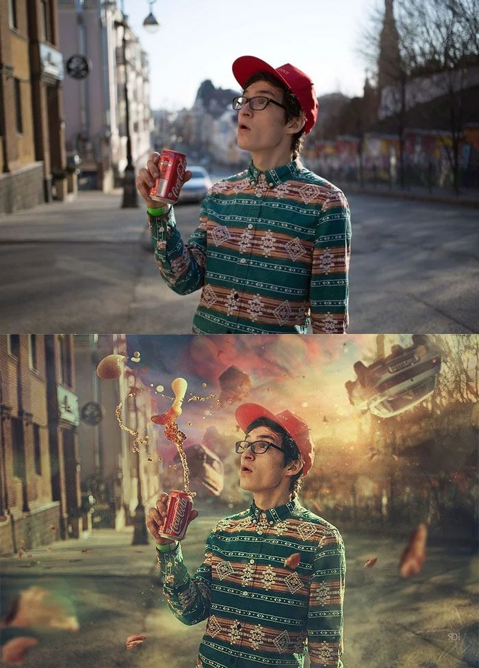 Far beyond retouching is the overt commercial manipulation by 21st Century Photoshop artists like do_isole in this advertisement for Coke. The juxtaposition of the Harold Edgerton motives (for example from Milk Drop Coronet 1957) are curiously added…